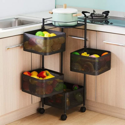 4 Layer Movable Square Fruit Basket Kitchen Accessories Rack Stand in Black