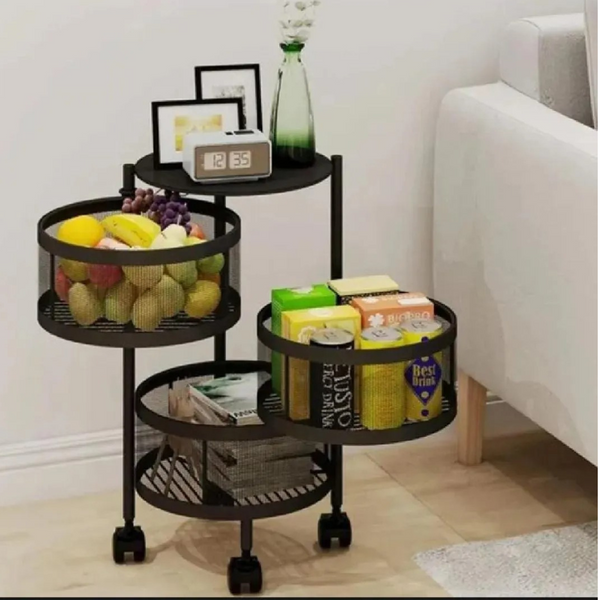 3 Layer Movable Round Fruit Basket Kitchen Accessories Rack Stand in Black