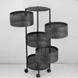 5 Layer Movable Round Fruit Basket Kitchen Accessories Rack Stand in Black