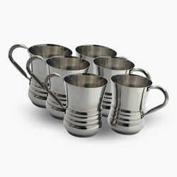 Pack of 6 Stainless Steel Glass with Handle Set [Premium Quality]