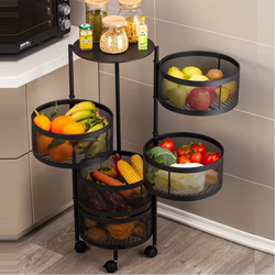 5 Layer Movable Round Fruit Basket Kitchen Accessories Rack Stand in Black