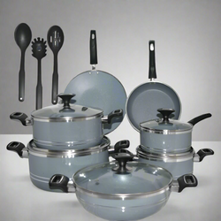 15 Pieces Non Stick Marble Coated 4Egde Crescent Cookware Gift Set - Gray