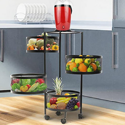 4 Layer Movable Round Fruit Basket Kitchen Accessories Rack Stand in Black