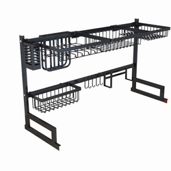 Over The Sink Dish Drying Rack with Fruit Basket Kitchen Counter & Drainer Dishrack - Matte Black
