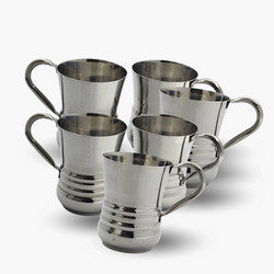 Pack of 6 Stainless Steel Glass with Handle Set [Premium Quality]