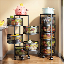 5 Layer Movable Round Fruit Basket Kitchen Accessories Rack Stand in Black