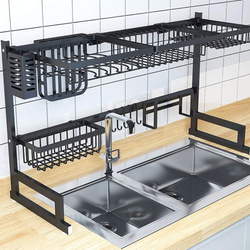 Over The Sink Dish Drying Rack with Fruit Basket Kitchen Counter & Drainer Dishrack - Matte Black
