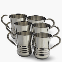 Pack of 6 Stainless Steel Glass with Handle Set [Premium Quality]