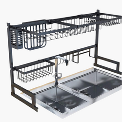 Over The Sink Dish Drying Rack with Fruit Basket Kitchen Counter & Drainer Dishrack - Matte Black
